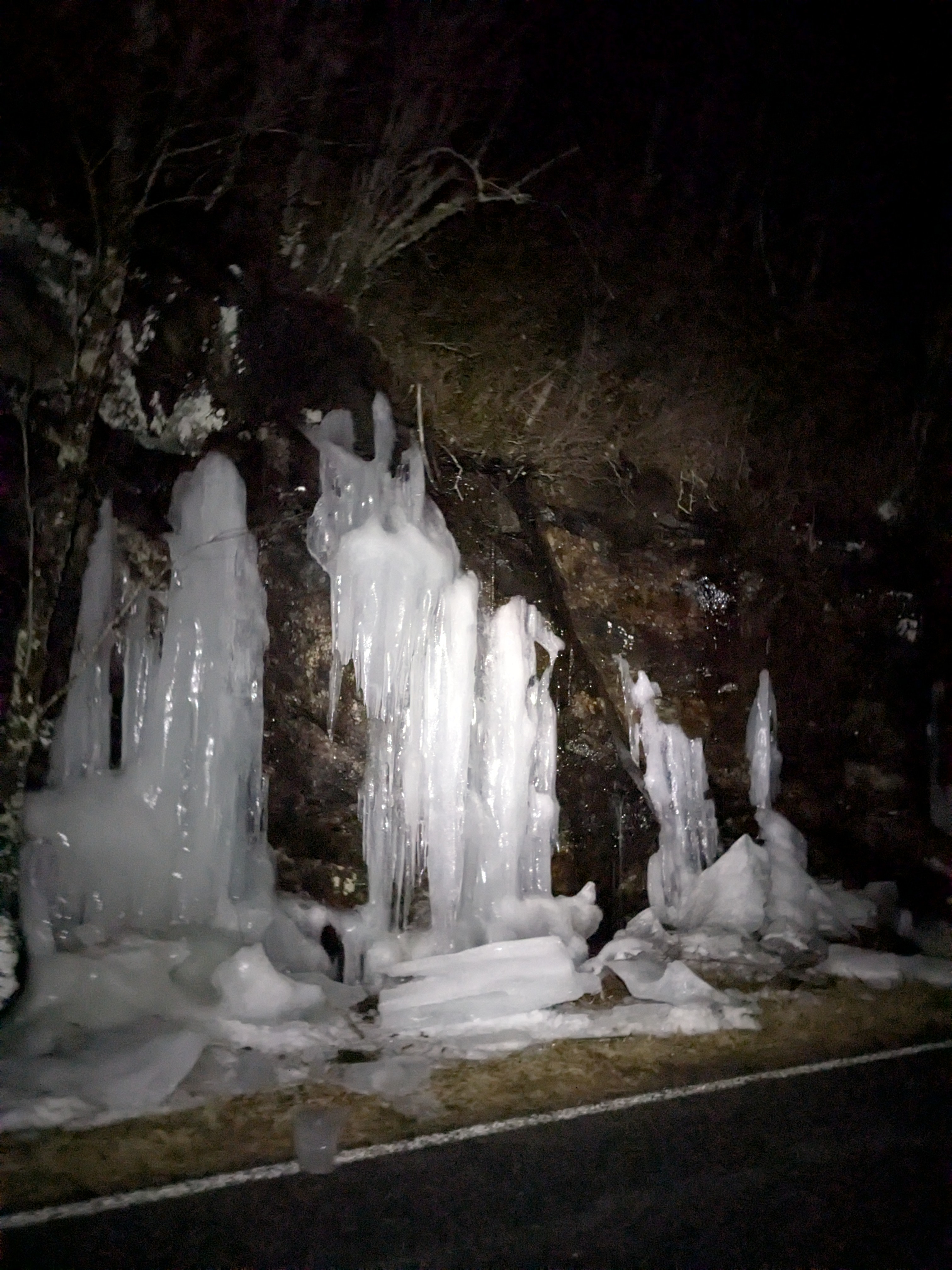 Winter ice along the Blue Ridge Parkway in the Appalachian Mountains outside of Asheville North Carolina